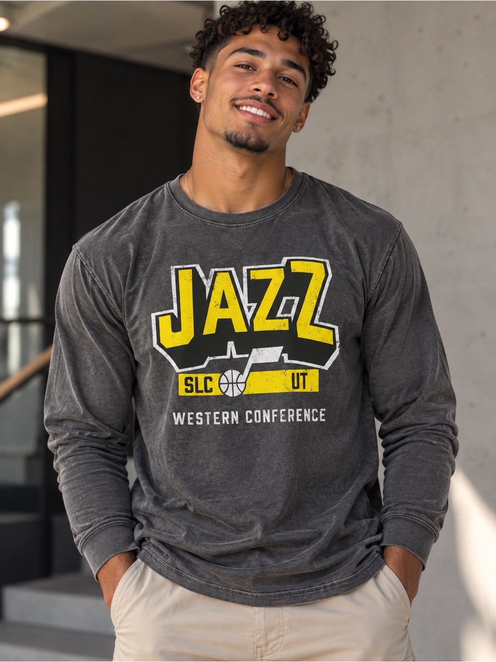 Fanatics Utah Jazz Long-Sleeve Graphic Tee - Charcoal & Yellow